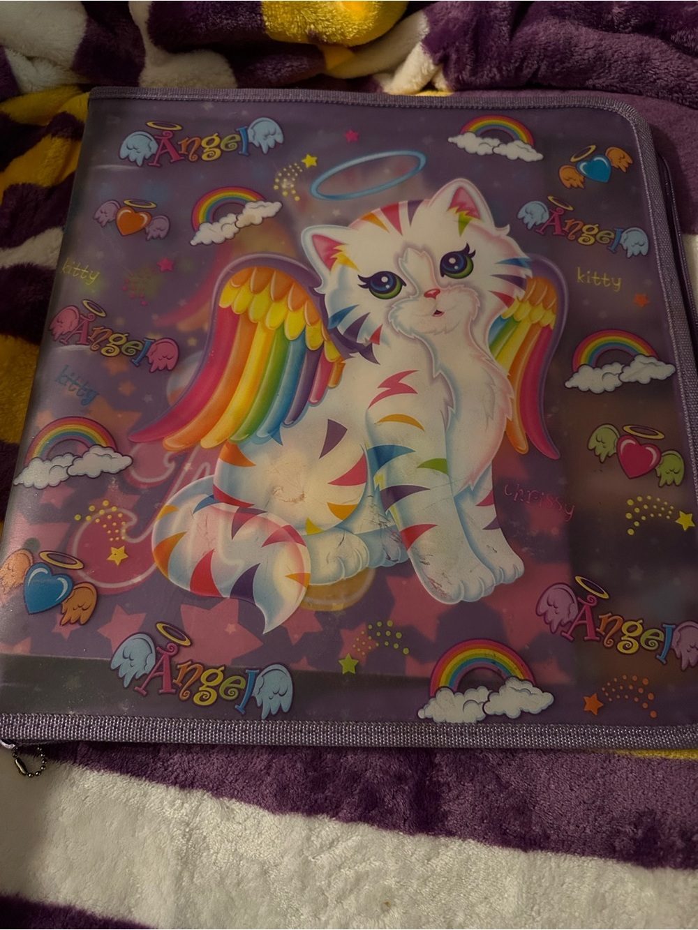 Lisa Frank Rainbow Winged Kitty Purple Rainbow Binder